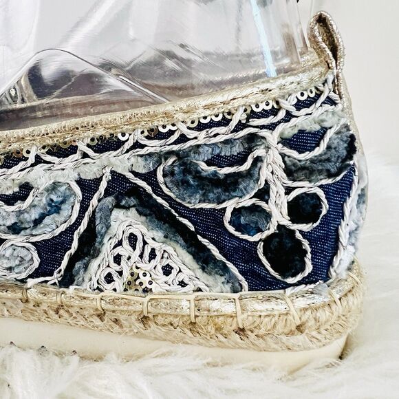 Patrizia by Spring Step Agleam Skym Blue Jeweled Embroidered Jute Shoes EU38 US8 - Picture 3 of 9